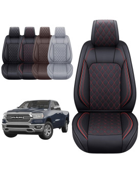 Aierxuan Dodge Ram Front Seat Covers Custom Fit 2009-2023 1500 2500 3500 Crew Quad Regular Cab Truck Pickup Waterproof Leather Airbag Compatible Cushions(2 Pcs Frontblack-Red)