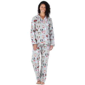 Pajamamania Womens Cotton Flannel Long Sleeve Button-Down Pajamas Pj Set, Holiday Dogs, Small,