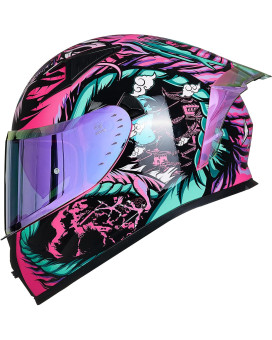 Ilm Motorcycle Helmet Full Face With Pinlock Compatible Clear&Tinted Visors And Fins Street Bike Motocross Casco Dot Model Z501(Legend Pink, X-Large)