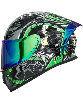 Ilm Motorcycle Helmet Full Face With Pinlock Compatible Clear&Tinted Visors And Fins Street Bike Motocross Casco Dot Model Z501(Legend Green, Medium)