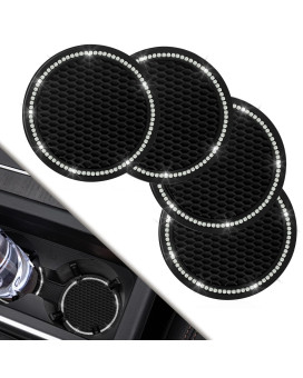 Car Coasters, 4 Pack Universal Vehicle Bling Car Coaster, Cocases Crystal Rhinestone Coaster For Cup Holders, Car Interior Accessories 275 Silicone Anti Slip Car Coasters For Women ( Black )