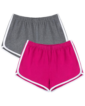 Uratot 2 Pack Cotton Sport Shorts Yoga Dance Short Pants Summer Athletic Shorts (Dark Grey, Hot Pink, Xxx-Large)