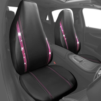 Car Pass Crystal Diamond Faux Leather Universal Bucket Seat Covers Bling Front 2Piece, Fit For 95 Automotive Suv,Glitter Rhinestone Sparkle Shining Cute Women Girly (Acar-Grandablack Pink)