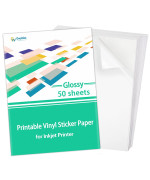 Sticker Paper Printable Vinyl For Inkjet Printer, 50 Sheets Glossy White Waterproof Labels