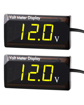 2 Pieces Dc 4-28V Car Digital Voltmeter 12V Voltage Meter Car Audio Gauge Led Display 12V Meter Waterproof Voltage Gauge Meter For Car Motorcycle (Yellow Light)