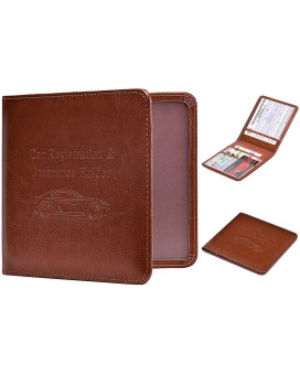 Herriat Car Registration And Insurance Card Holder - Leather Vehicle Glove Box Automobile Documents Paperwork Wallet Case Organizer For Id, Drivers License, Key Contact Information Cards - Menwomen