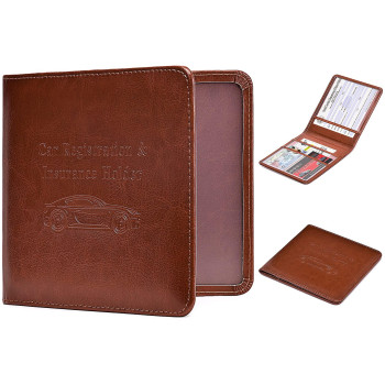 Herriat Car Registration And Insurance Card Holder - Leather Vehicle Glove Box Automobile Documents Paperwork Wallet Case Organizer For Id, Drivers License, Key Contact Information Cards - Menwomen