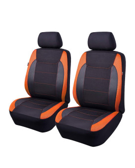 Flying Banner Car Seat Covers Quality Carbon Fiber Faux Leather Mesh Fabric Sport Low High Back Bucket Back Pocket Arm Rest Car Suv Truck Pick Up (2 Fronts - Low Bucket, Orange)