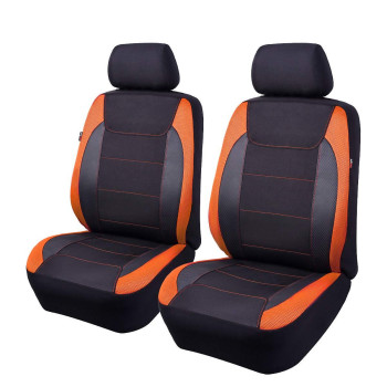 Flying Banner Car Seat Covers Quality Carbon Fiber Faux Leather Mesh Fabric Sport Low High Back Bucket Back Pocket Arm Rest Car Suv Truck Pick Up (2 Fronts - Low Bucket, Orange)