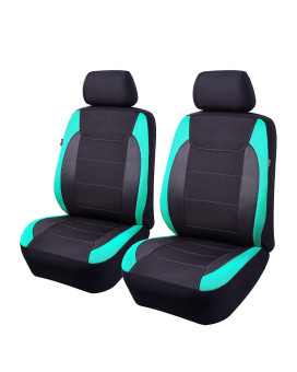 Flying Banner Car Seat Covers Quality Carbon Fiber Faux Leather Mesh Fabric Sport Low High Back Bucket Back Pocket Arm Rest Car Suv Truck Pick Up (2 Fronts - Low Bucket, Mint Green)