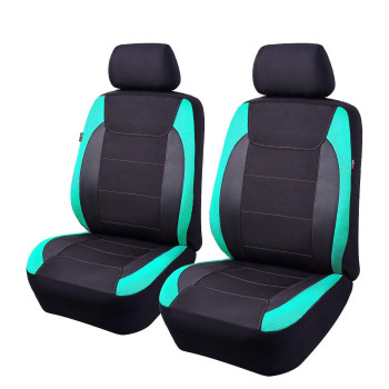 Flying Banner Car Seat Covers Quality Carbon Fiber Faux Leather Mesh Fabric Sport Low High Back Bucket Back Pocket Arm Rest Car Suv Truck Pick Up (2 Fronts - Low Bucket, Mint Green)