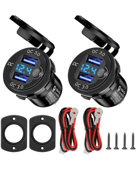 Upgraded 12V Usb Outlet, 2Pcs Quick Charge 30 Dual Usb Power Outlet With On Off Switch Waterproof 12V24V Fast Charge Usb Charger Socket With Voltmeter For Car Boat Marine Truck Golf Rv Motorcycle