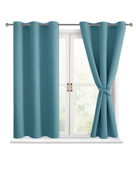 Hiasan Blackout Curtains For Bedroom - Thermal Insulated Light Blocking Window Curtains For Living Room, 2 Drape Panels Sewn With Tiebacks, Turquoise, 42 X 54 Inch