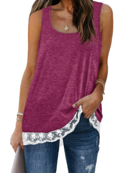 Casual Tank Tops For Women Summer Loose Fit Solid Color Tee Shirts Plum M