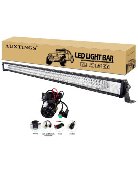 Auxtings 52 Inch 675W Led Light Bar 7D Lens Spot Flood Beam Triple Row Led Work Driving Lights With Dt Wiring Harness Kit For Jeep Off Road Atv Awd Suv 4Wd 4X4 Pickup,12V 24V Dt Connector Waterproof