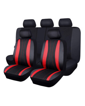 Flying Banner Car Seat Covers Full Set Faux Leather Air Mesh Breathable Man Lady Airbag Compatible Rear Bench Split 4060 5050 6040 Truck Pick Up (Full Set -- Low Back, Black Red)