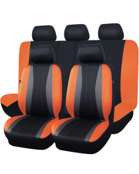 Flying Banner Car Seat Covers Full Set All Air Mesh Breathable Man Lady Airbag Compatible Rear Bench Split 4060 5050 6040 Truck Pick Up (Full Set -- Low Back, Black Gray Orange)