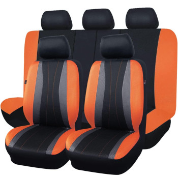 Flying Banner Car Seat Covers Full Set All Air Mesh Breathable Man Lady Airbag Compatible Rear Bench Split 4060 5050 6040 Truck Pick Up (Full Set -- Low Back, Black Gray Orange)