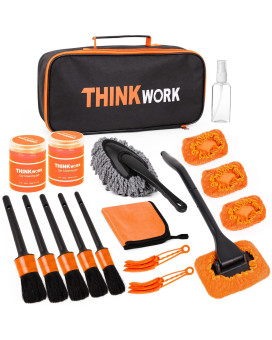Thinkwork Car Detail Duster Kit-17Pcs, Perfect Car Dust Removal Kit Interior And Exterior,Detailing Brush,Cleaning Gel,Car Window Brush,Duster Brush,Coral Fleece Cleaning Towels And Cleaning Pads