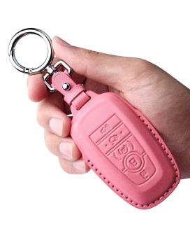 Tukellen For Ford Leather Key Fob Cover With Keychain Compatible With Ford Explorer Mustang Fusion Escape F150 F250 F350 F450 F550 Edge-Pink