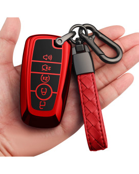 Sindeda For Ford Key Fob Cover With Keychain Premium Soft Tpu Full Protection Key Case Shell Compatible With Ford Explorer Mustang Fusion Escape F150 F250 F350 F450 F550 Edge(Red)