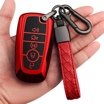 Sindeda For Ford Key Fob Cover With Keychain Premium Soft Tpu Full Protection Key Case Shell Compatible With Ford Explorer Mustang Fusion Escape F150 F250 F350 F450 F550 Edge(Red)