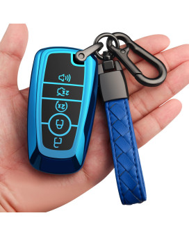 Sindeda For Ford Key Fob Cover With Keychain Premium Soft Tpu Full Protection Key Case Shell Compatible With Ford Explorer Mustang Fusion Escape F150 F250 F350 F450 F550 Edge(Blue)