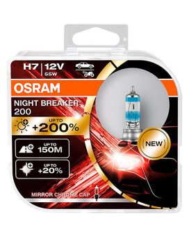 Osram Night Breaker 200, H7, 200% More Brightness, Halogen Headlight Lamp, 64210Nb200-Hcb, 12V, Duo Box (2 Lamps)