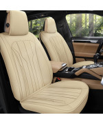Aoog Leather Car Seat Covers, Leatherette Automotive Seat Covers For Cars Suv Pick-Up Truck, Non-Slip Vehicle Car Seat Covers Universal Fit Set For Auto Interior Accessories, Front Pair, Beige