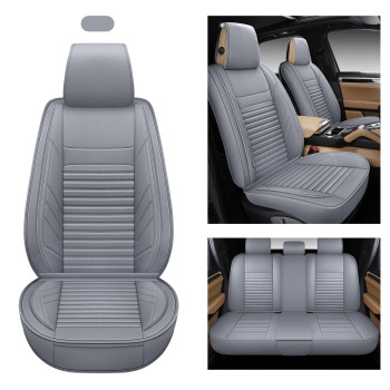 Aoog Leather Car Seat Covers, Leatherette Automotive Seat Covers For Cars Suv Pick-Up Truck, Non-Slip Vehicle Car Seat Covers Universal Fit Set For Auto Interior Accessories, Full Set, Gray