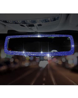 Bling Car Rear View Mirror Accessories With Crystal Diamonds Rhinestones, Car Interior Trim Cover Decor Accessories Gift For Mother Women Girls (Blue)