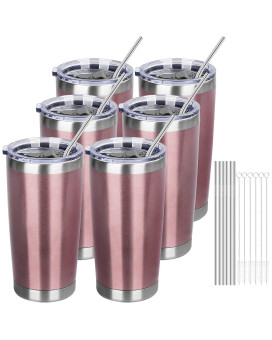 Mezmut 6 Pack Insulated Tumblers With Lids And Straws 20Oz Stainless Steel Coffee Tumbler Cup Double Wall Vacuum Travel Coffee Mugs For Home, Office, Outdoor(Rose Gold,6 Pack)