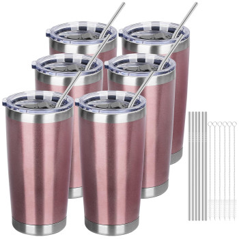 Mezmut 6 Pack Insulated Tumblers With Lids And Straws 20Oz Stainless Steel Coffee Tumbler Cup Double Wall Vacuum Travel Coffee Mugs For Home, Office, Outdoor(Rose Gold,6 Pack)