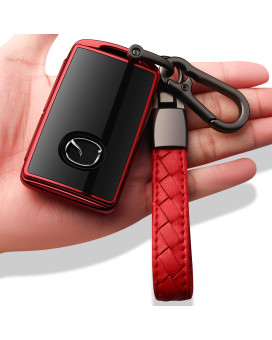 Sindeda For Mazda Key Fob Cover With Keychain Key Case Key Shell 360 Degree Full Protection Compatible With 2019 2020 2021 Mazda 3, Mazda 3 Hatchback, 2020 2021 Mazda Cx-5, Cx-30, Cx-9-Red