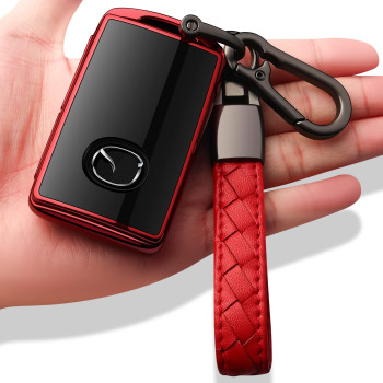 Sindeda For Mazda Key Fob Cover With Keychain Key Case Key Shell 360 Degree Full Protection Compatible With 2019 2020 2021 Mazda 3, Mazda 3 Hatchback, 2020 2021 Mazda Cx-5, Cx-30, Cx-9-Red