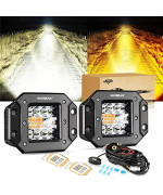 Auxbeam 5 Inch 72W Flush Mount Led Pod Lights 6 Modes Amber White Led Light Bar Flush Mount Fog Lights Amber Offroad Lights Grill Mounted Strobe Lights For Trucks Car Atv Jeep Bumper