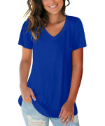 Sampeel Womens V Neck T-Shirts - Plus Size Short Sleeve V Neck Tops Blouses Blue 3Xl