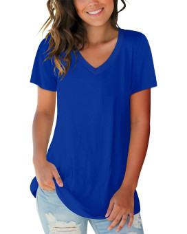 Sampeel Womens V Neck T-Shirts - Plus Size Short Sleeve V Neck Tops Blouses Blue 3Xl