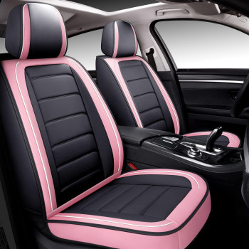 Babyblu Leather Car Seat Covers Full Set For Womenen,Water Proof Synthetic Leather For Cars Suv Pick-Up Truck Universal Fit Set For Auto Interior Accessories(Airbag Compatible) (Pink- 2Pcs)