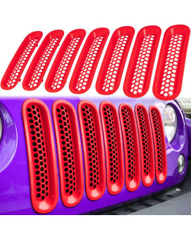 E-Cowlboy 7Pcs Front Grill Mesh Inserts Clip-In Grille Guard For 2007-2017 Jeep Wrangler Jk Jku Sport Freedom Rubicon Sahara Unlimited (Matte Red)