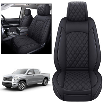 Yiertai Seat Covers Compatible With Toyota Tundra For 2008-2023 Crewmax Double Cab Sr5 Limited Platinum Trd Pro Truck Waterproof Leather Seat Covers(2 Pcs Front Onlyblack)