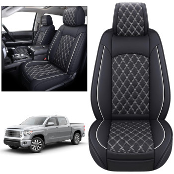 Yiertai Seat Covers For Toyota Tundra Truck Custom Fit 2008-2023 Crewmax Double Cab Crew Cab Waterproof Leather Airbag Compatible Cushions(2 Pcs Front Onlyblack-White)