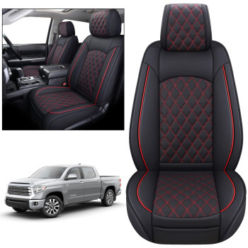 Yiertai Seat Covers For Toyota Tundra Truck Front Seat Covers Custom Fit 2008-2023 Crewmax Double Cab Waterproof Leather Seat Cushions Airbag Compatible(2 Pcs Front Onlyblack-Red)