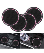 4 Pack Car Coasters, Universal Vehicle Bling Car Coaster, Cute Rhinestone Coaster For Cup Holders,Interior Accessories 275 Silicone Anti Slip Car Coasters For Women (Pink Crystal Circle)