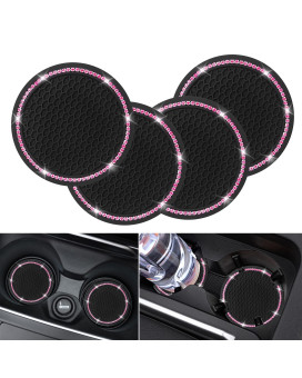 4 Pack Car Coasters, Universal Vehicle Bling Car Coaster, Cute Rhinestone Coaster For Cup Holders,Interior Accessories 275 Silicone Anti Slip Car Coasters For Women (Pink Crystal Circle)