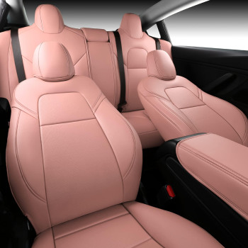 Inch Empire Seat Cover Custom Fit For Tesla Model 3 Synthetic Leather Car Seat Cushion Protector For 2017 2018 2019 2020 2021 2022 2023 Customized (Lichi Pink Model 3)