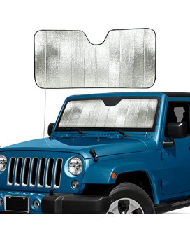 Econour Accordion Windshield Sun Shade For Jeep Wrangler Car Shade Front Windshield Designed For Jeep Sahara Rubicon Wrangler Jk Jl Cj Yj Tj Dashboard Sun Visor For Uv And Heat Xs 53 X 17 Inches