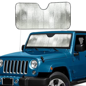 Econour Accordion Windshield Sun Shade For Jeep Wrangler Car Shade Front Windshield Designed For Jeep Sahara Rubicon Wrangler Jk Jl Cj Yj Tj Dashboard Sun Visor For Uv And Heat Xs 53 X 17 Inches