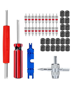 Petutu 44Pcs Valve Stem Removal Tool, Valve Cores, 4-Way Valve Tool, Valve Core Remover Tool, Valve Stem Caps