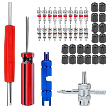 Petutu 44Pcs Valve Stem Removal Tool, Valve Cores, 4-Way Valve Tool, Valve Core Remover Tool, Valve Stem Caps